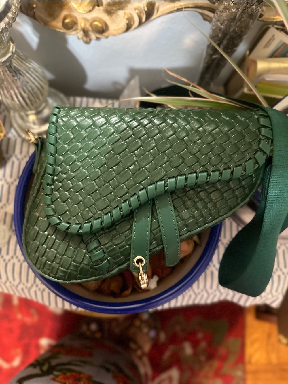 Green Woven Saddle Bag - Unbranded